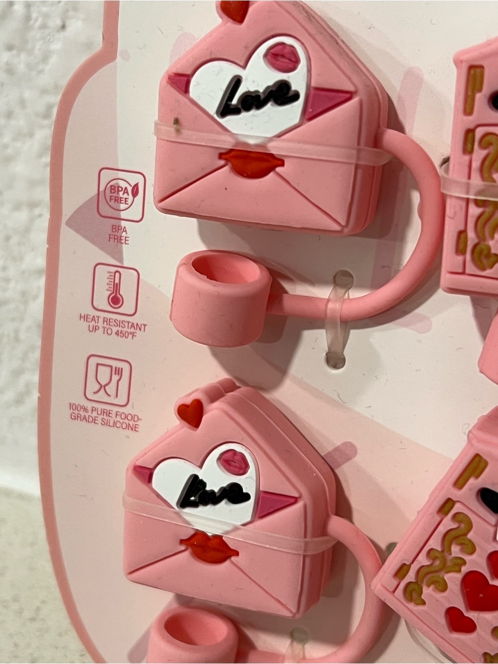CWC Pink Valentine Straw Toppers - 6 Piece Set - Picture 3 of 4